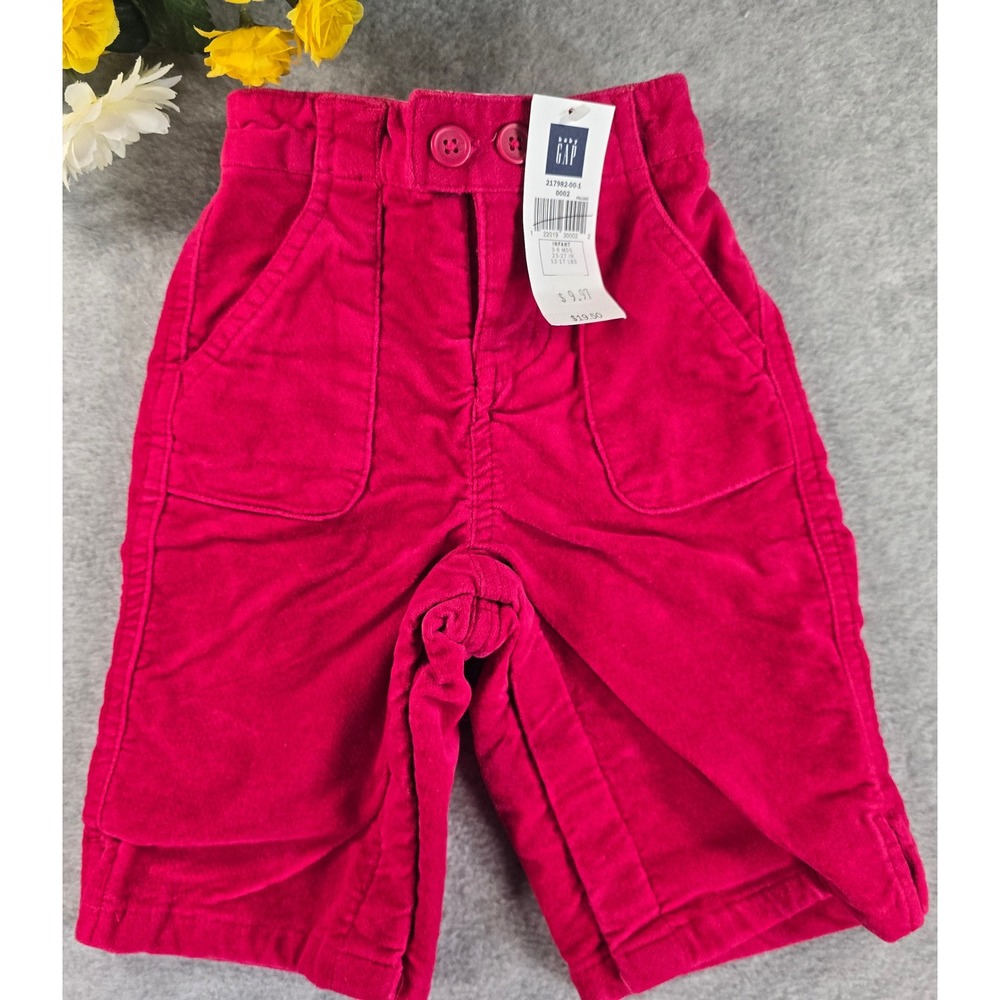 Vintage NWT Baby Gap Y2K Pink Corduroy Floral Lined Pants 2003 Deadstock 3-6m